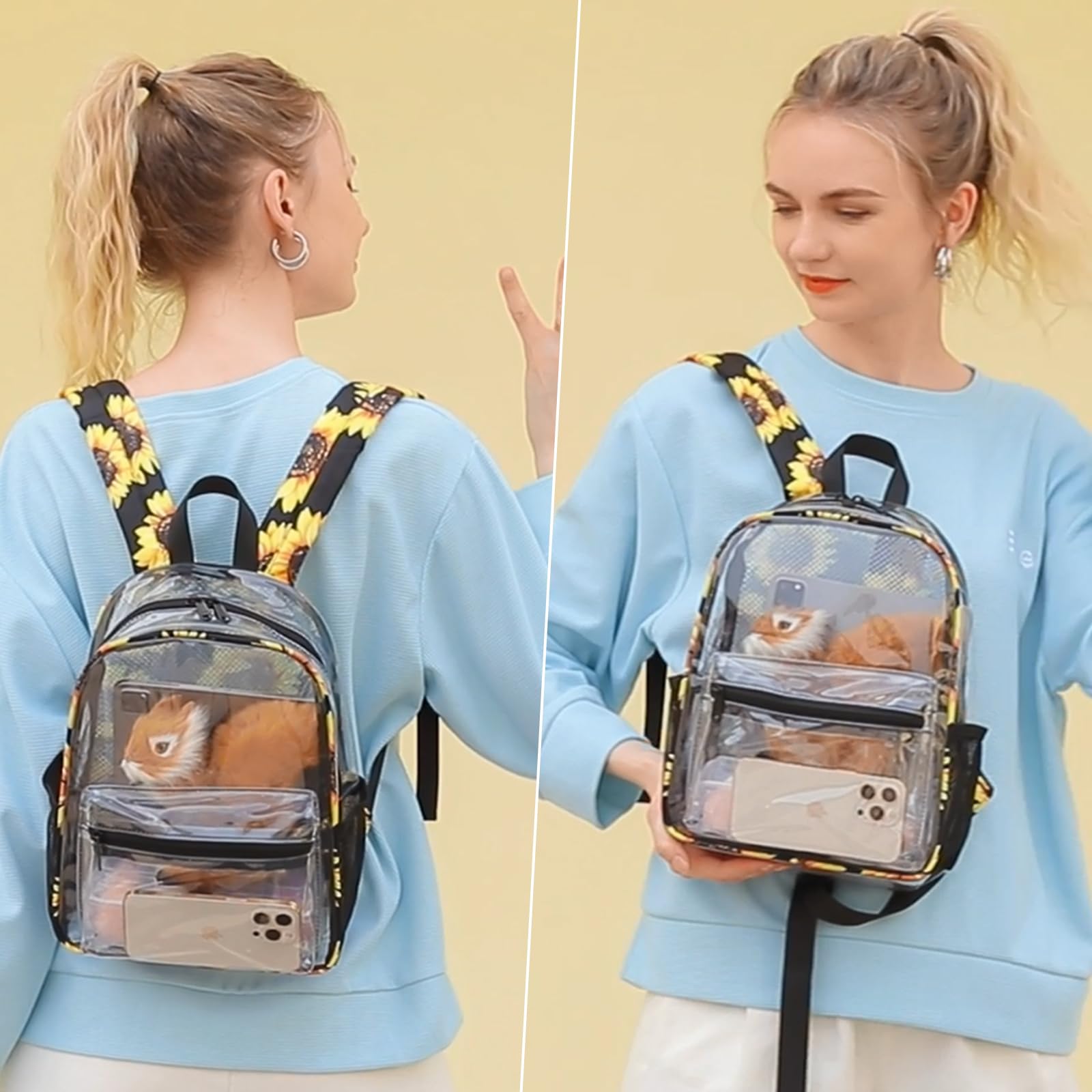 BTOOP Clear Mini Backpack for Stadium Events 12x12x6 Small Transparent Backpacks Plastic See Through Clear Bag for Concerts Work Festival Security Travel