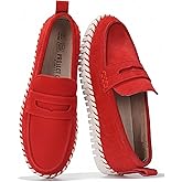 Project Cloud 100% Genuine Leather Loafers for Women - Memory Foam Womens Shoes - Non Slip Spring Loafers Flexible Sole - Fashion Shoes for Women 2026 (Filide, RED, 6.5)