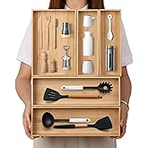 BAMOTTO CRAFTBAMBOO Stack Bamboo Drawer Organizer Set of 5, Kitchen Utensil, Flatware&Silverware Organizer-Wood Laminated Stackable for Kitchen, Bedroom, 13.4''x4.5''*2+10.2''x3.3''*2+10.2''x6.7''*1
