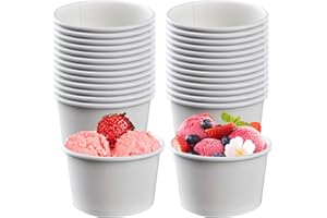 BLUEKIWI 50 Pack 5oz White Paper Ice Cream Cups Disposable Dessert Soul Bowl for Hot or Cold Food Soup Dessert Yogurt Sauce T