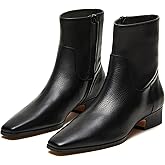 Atsroel Fall Suede Ankle Boots For Women Square Toe Short Booties Chunky Low Heel Boots Side Zip Dressy Mid Calf Combat Riding Motorcycle Booties