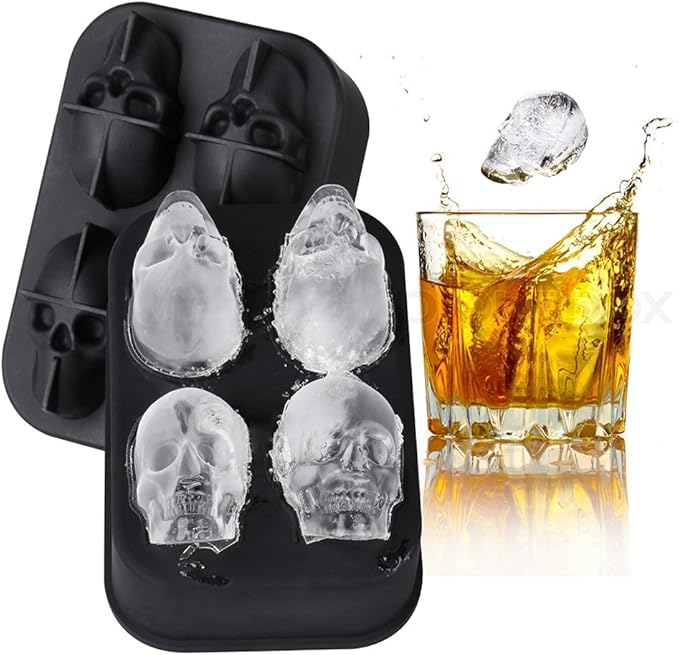 Skull Shaped Ice Cube Maker, 3D Cool Shape, Flexible Silicone Mold Tray