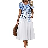 Zeagoo Womens Casual Summer Dress 2026 Petal Short Sleeve Dresses with Pleats Midi A Line Flowy Dress Boho Sundress