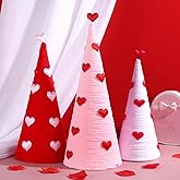 Juinte 3 Pcs Valentines Day Tree Decorations Artificial Yarn Wrapped Trees with Heart Red Pink White Tabletop for Wedding Anniversary Home Centerpiece Farmhouse Indoor