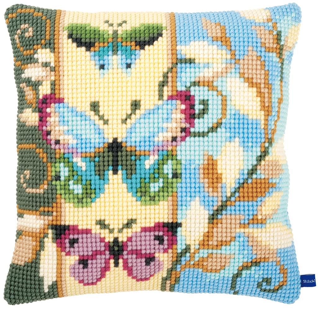 Vervaco Cross Stitch Kit: Cushion: Deco Butterflies, COTTON NA, 40 x 40cm