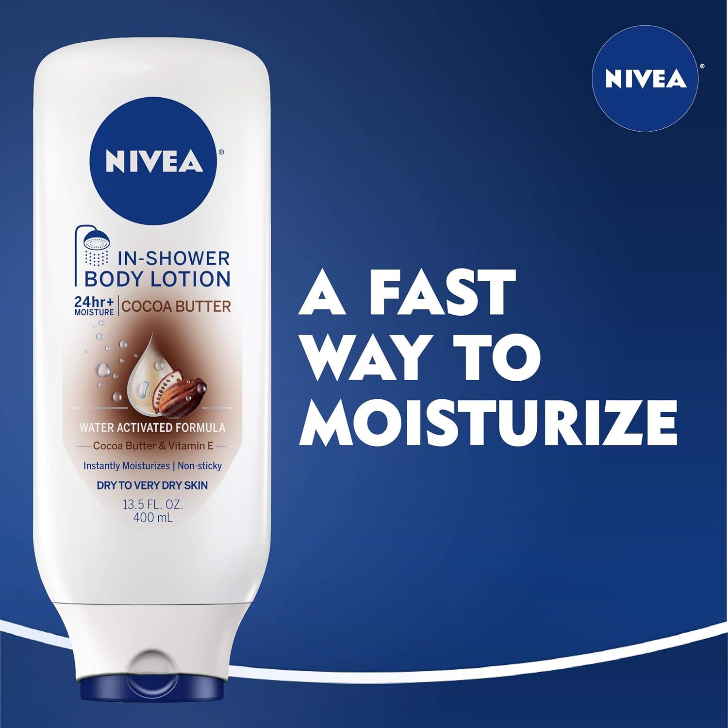NIVEA Cocoa Butter In-Shower Body Lotion - Non-Sticky For Dry to Very Dry Skin - 13.5 oz. Bottle : Beauty