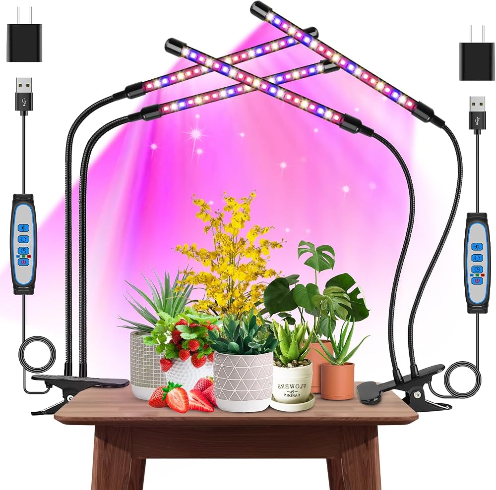 Garpsen Full Spectrum LED Grow Light 2 Pack 2 Heads 80 LEDs Timer