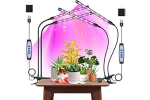 Garpsen Grow Lights for Indoor Plants, 2PCS 2 Heads Full Spectrum Led Grow Lights for Seed Starting, 80 LEDs Plant Grow Light, with Auto ON/Off 6/12/16H Timer, 5 Dimmable Levels (460nm/660nm/3000K)