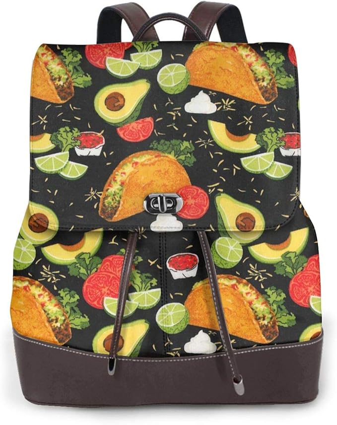 Women'S Leather Backpack,Food Print Print Women'S Leather Backpack