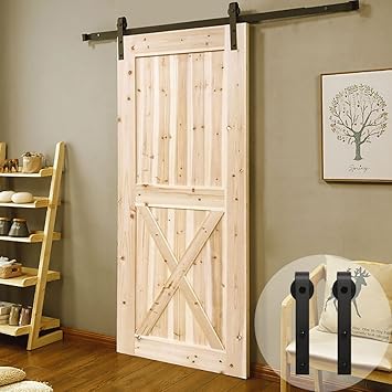 Winsoon 8 Ft Country Antik Flat Style Schiebetur Barn Holz Single Hardware Track Set Fur Innen Und Aussen J Form Aufhanger Amazon De Baumarkt