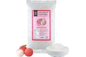Soeos Lychee Flavored Coconut Jelly Strips, 2.2 lbs (1 Kg), Lychee Jelly for Boba Tea, Sweet and Chewy Tropical Snack, Perfect Topping for Ice Cream, Desserts