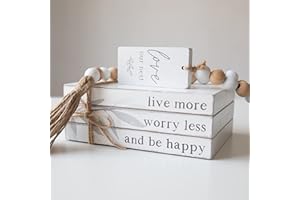 GENMOUS & CO. GENMOUS Faux Decorative Books Set for Home Decor, Stacked Wood Faux Books with Wood Bead for Living Room Decor, White Decorative Books for Shelf Decor, Mantel Decor, Farmhouse Decor （Love）