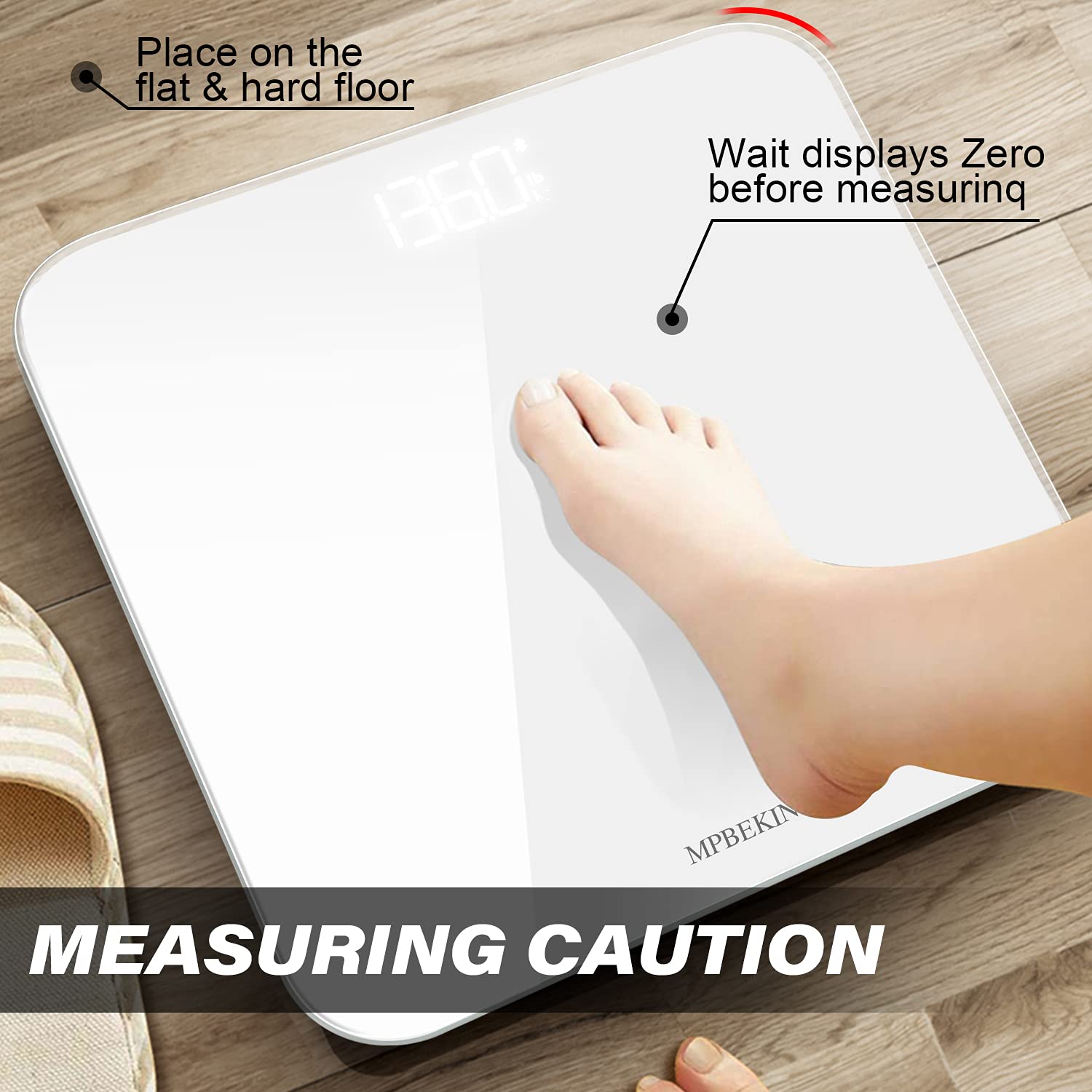 Scale for Body Weight, High Accuracy Bathroom Digital Scales, Bluetooth Weighing Scale, Unlimited Users, LCD Display, Round Corner Disign, Compact Size with Sturdy Tempered Glass 400lb- White
