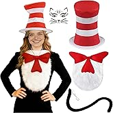 Vermeyen 4Pcs Cat costume Striped Top Hat Bow tie Tail Accessories Set Adult Halloween Cosplay