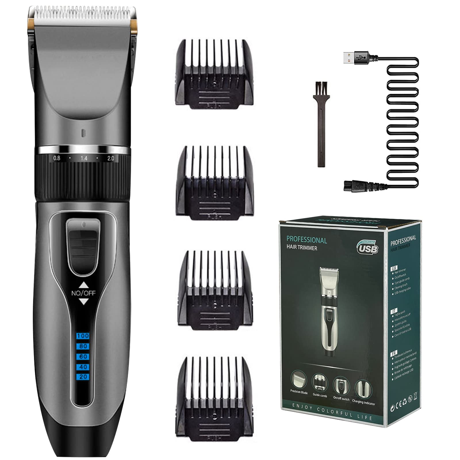 Hair Clippers for Men Professional, Cordless Barber Clippers for Hair Cutting Beard Trimmer, USB Rechargeable Hair Clippers with LED Display, Electric Hair Trimmer Haircut Kit for Family Kids