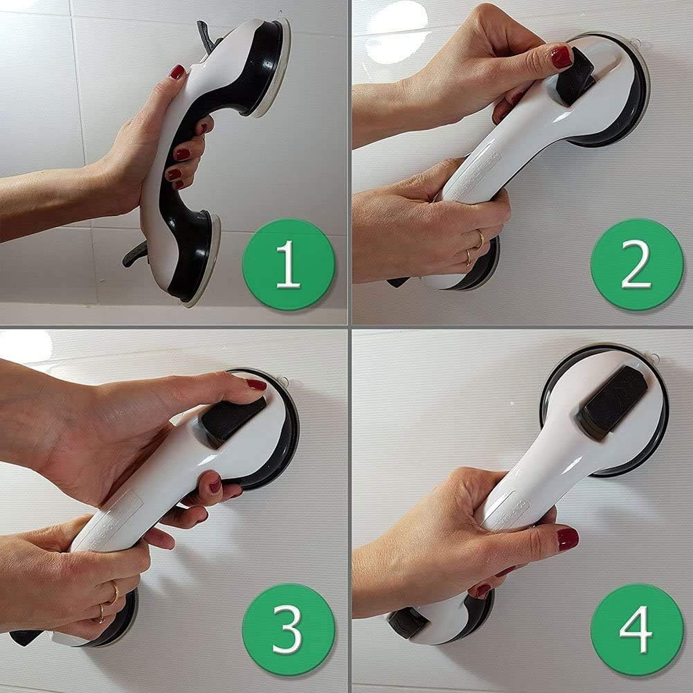 FChome 2 pcs Shower Wall Suction Cup Grab Bars with 4 pcs Self-Adhesive Hooks, Bathroom Balance Bar-12 Inch Shower Handle Bar Offers Safe Grip with Strong Hold Suction Cup for Safety Grip Grab,Black: Health & Personal Care