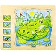 Wooden Puzzles for Kids Age 4-8, 5 Layers Life Cycle of a Frog Montessori Jigsaw Puzzle for Kids, Children Preschool Learning Educational Puzzles Toys for Boys and Girls