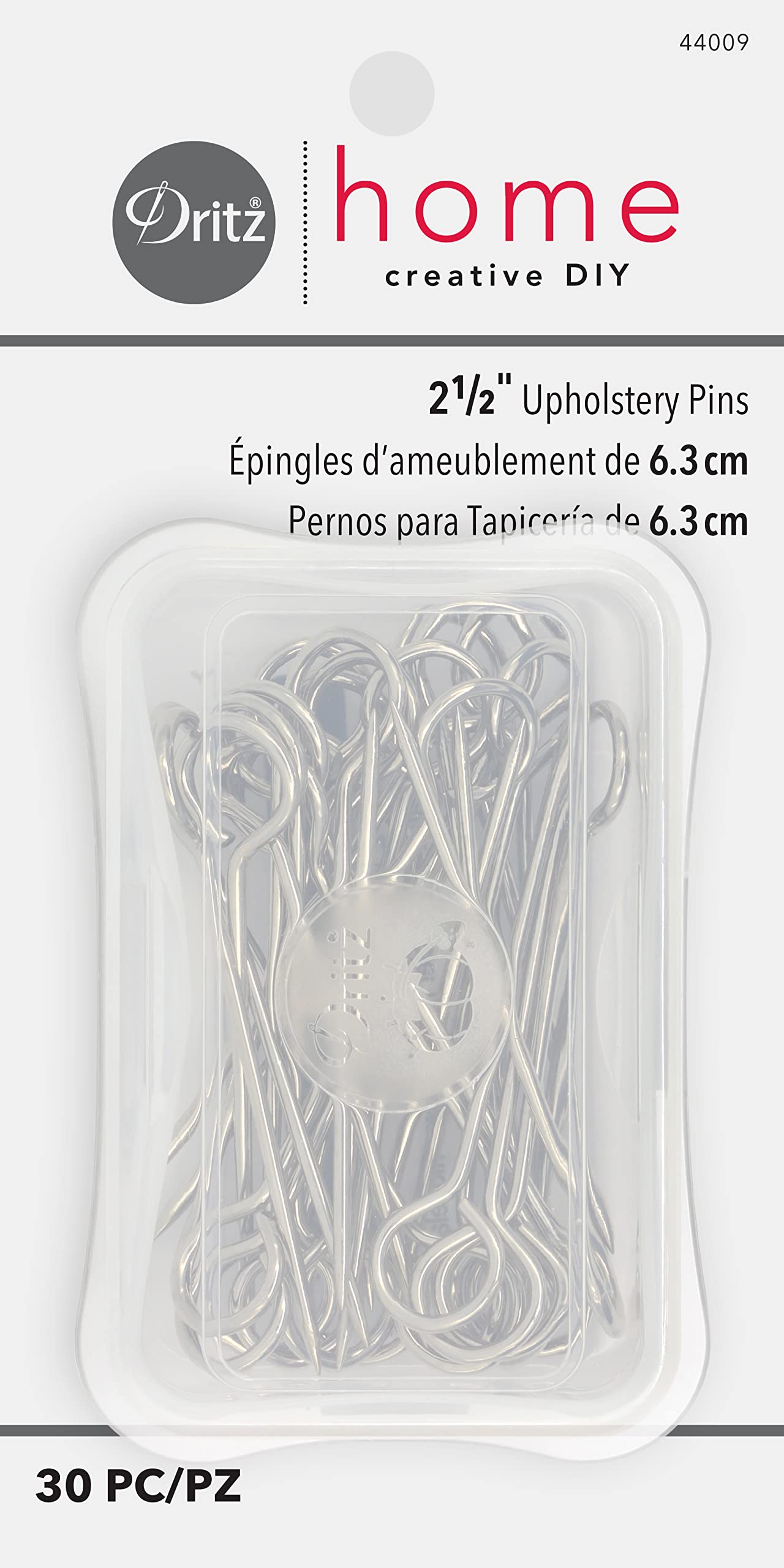 Dritz Upholstery Pins-2.5-inch 30/Pkg, Alloy Steel, Nickel, 30-Pack