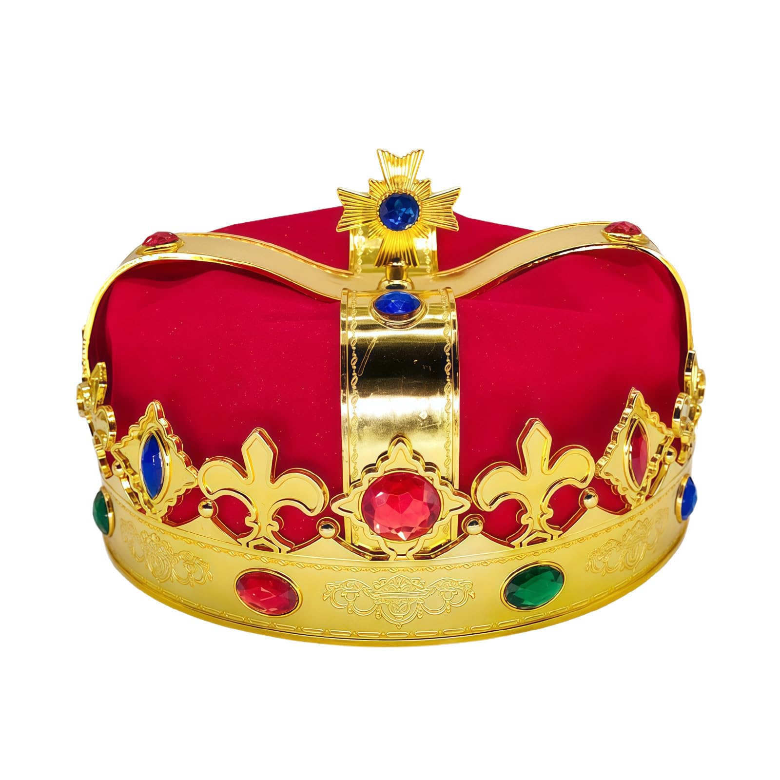HPMAISON King Crown Hat Headwear Halloween Carnival Headdress Fancy Dress Cosplay Costume Accessories Queen Tiara Royal Prince Red with Rhinestone