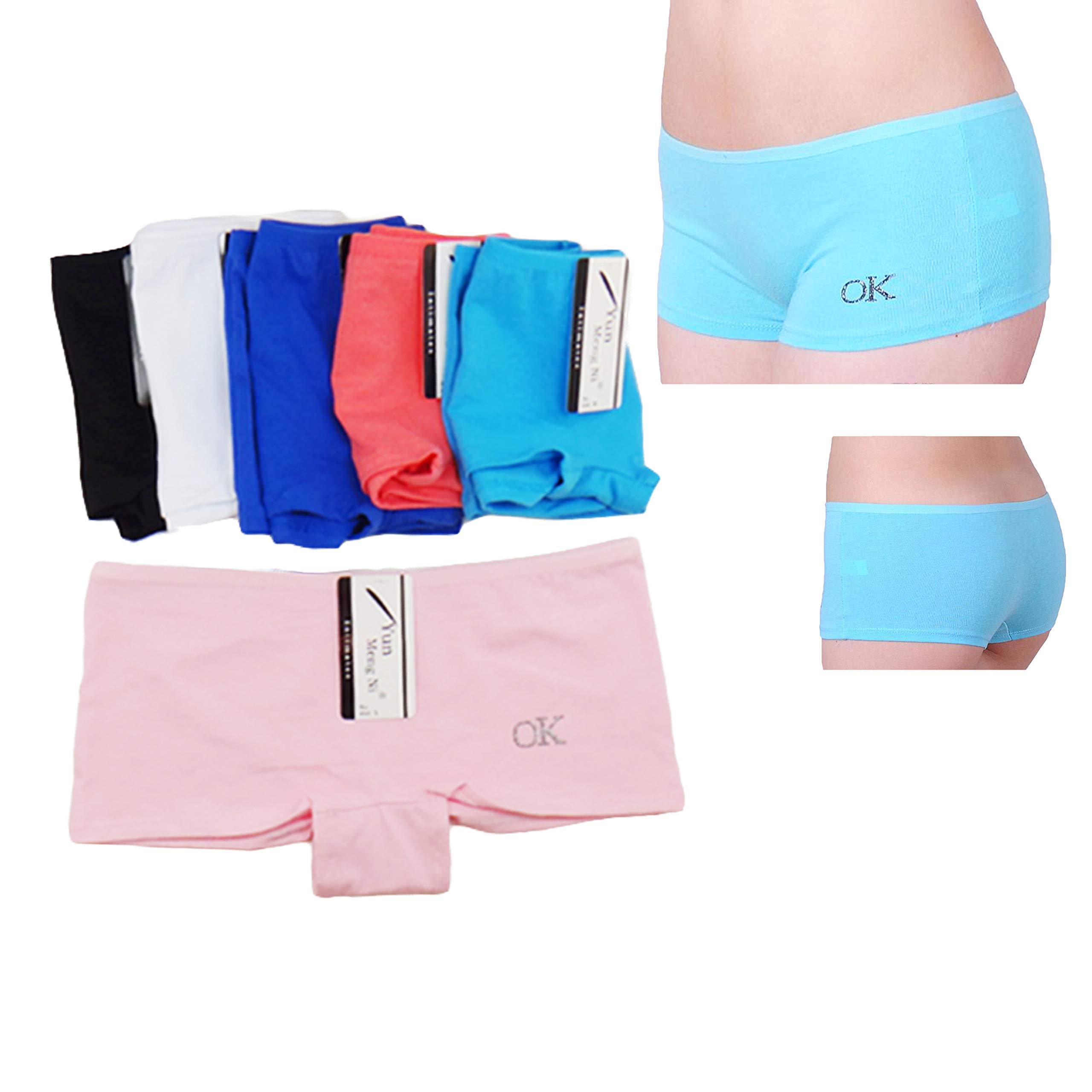 You&New 3 Pairs Ladies Qualify Shinny OK Print Plain Underwear Knickers Cotton Rich Briefs Panties Boxer Boy Shorts