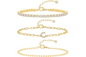 CUEZIY Initial Bracelets for Women 14K Gold Plated Layered Cubic Zirconia Gold Bracelet Stack Tennis Bracelets Beaded Chain Bracelet Gold Letter Bracelet Set Dainty Gold Bracelets for Women Jewelry Gifts for Women