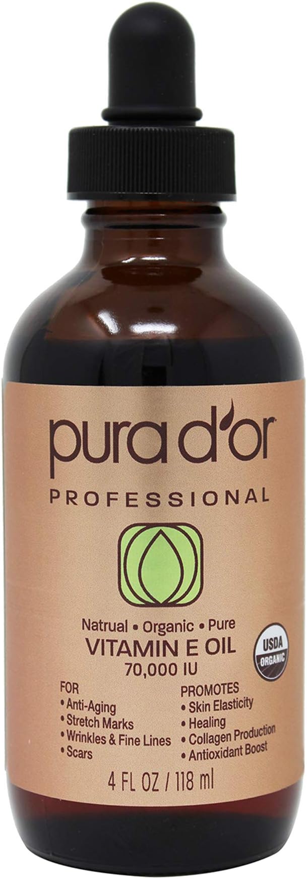 PURA D'OR Organic Vitamin E Oil (4oz) 75, 000 IU 100 Pure Natural USDA
