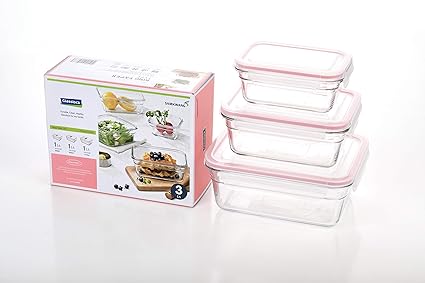 Glasslock (GL-529, 1x 480ml, 1x 970ml, 1x 1730ml) Rechteckige Frischhaltedose aus Glas - Ofen Typ