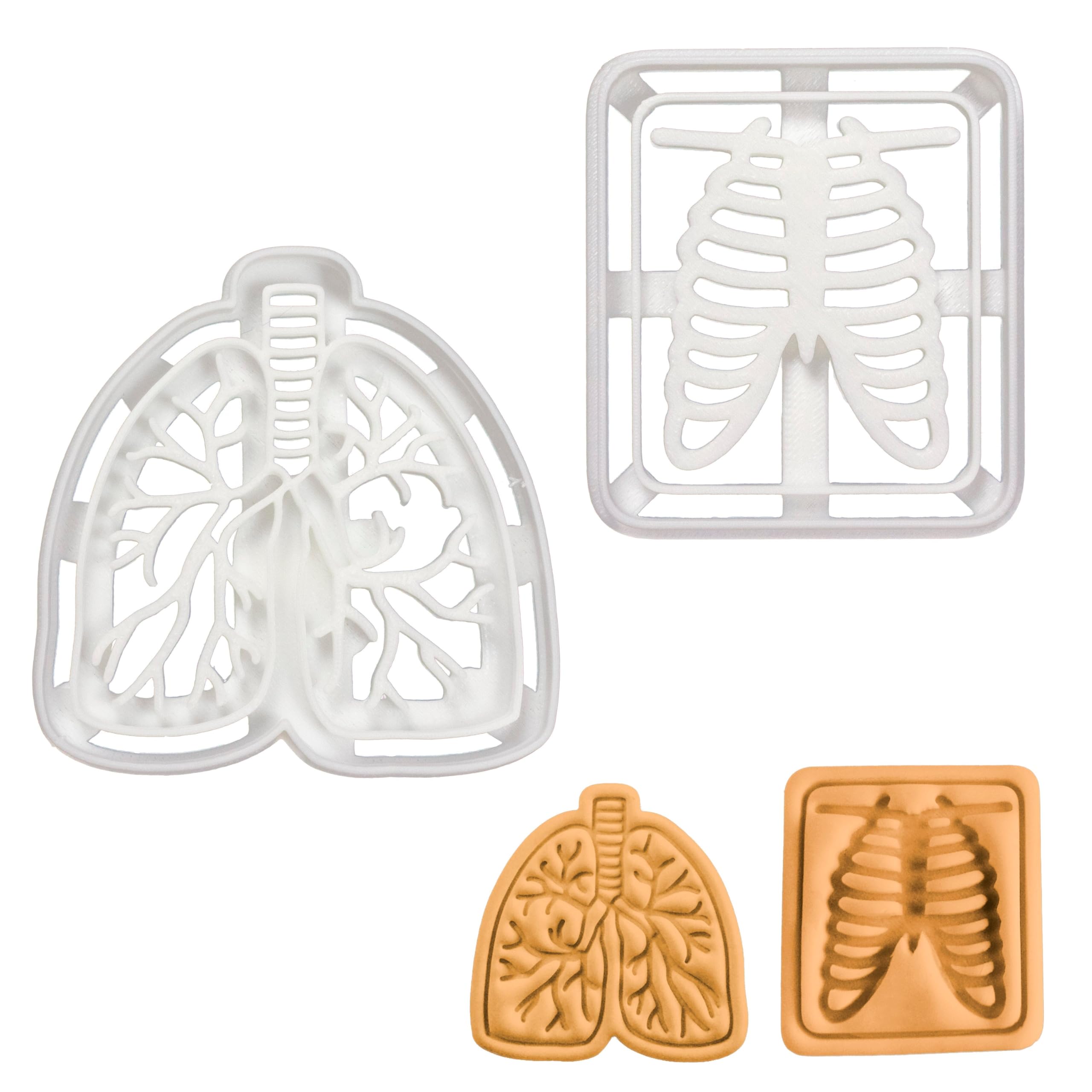 BAKERLOGY Set of 2 Respiratory Themed Cookie Cutters (Designs: Lungs and Chest X-Ray) - Detailed Biscuit Cutter Design for Baking and Crafts, Ideal on Fondant, Dough, Clay