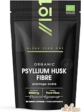 ALPHA01 Organic Psyllium Husk 5000mg 90 Vegan Capsules Prebiotic Fibre