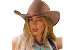 DRESHOW Cowboy Hat for Women and Men Wide Brim Western Cowboy Cowgirl Hat with Belt Buckle Unisex Rolled up Caps