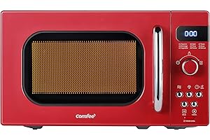 COMFEE' Retro Small Microwave Oven With Compact Size, 9 Preset Menus, Position-Memory Turntable, Mute Function, Countertop, P