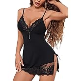 Avidlove Night Gowns for Women Babydoll Lingerie Dress Lace Trim Sleepwear Chemise Nightgowns Side Split Nighty