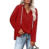 RUMIA Womens Tops V Neck Button Sweatshirt for Women Pullover Long SLeeve Shirts Fall Outfits 2025 Loose Fit S-3XL