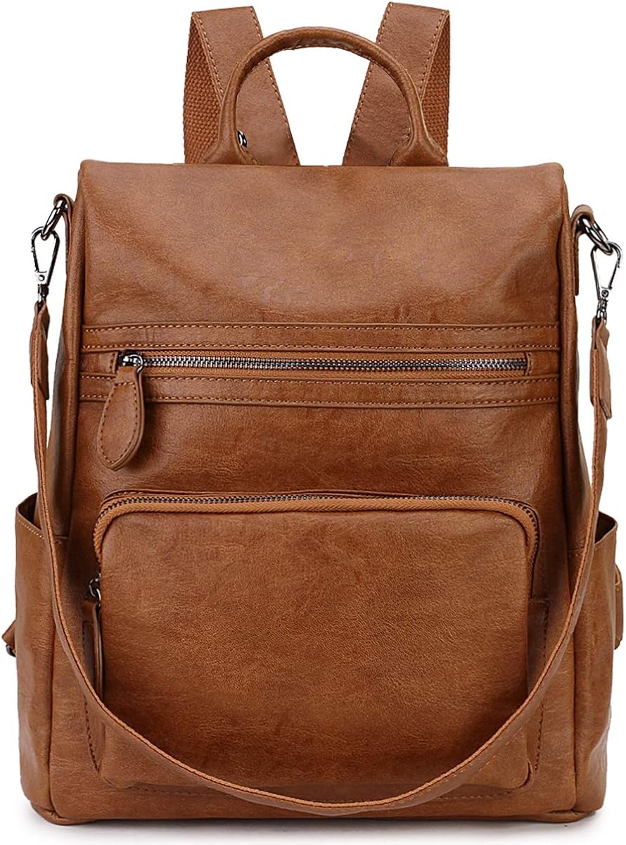 RAVUO Anti-theft Backpack,Fashion PU Leather Backpack for Women Ladies Rucksack Shoulder School Bag, M, Brown