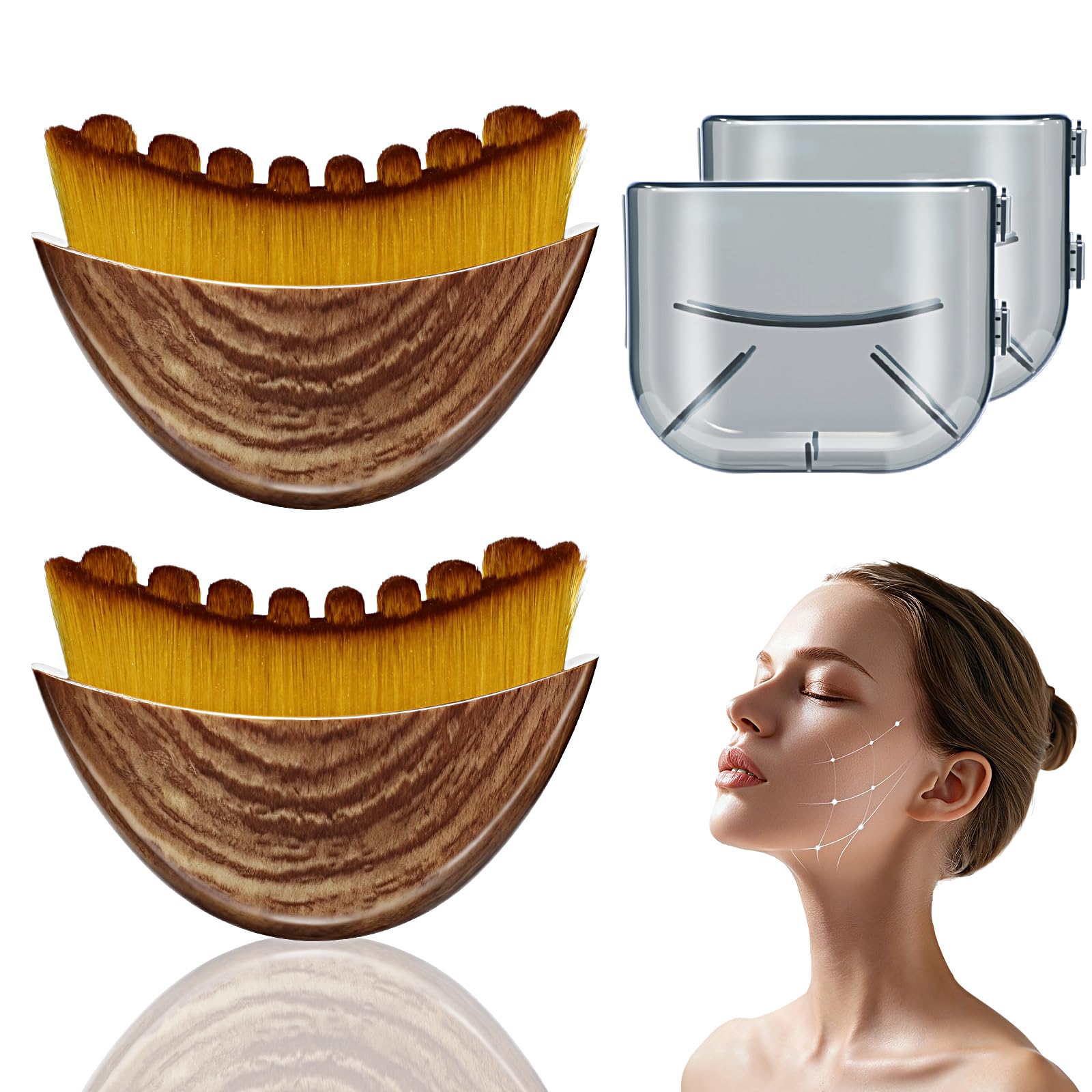 Photo 1 of Lymphatic Contour Face Brush - Lymphatic Drainage Makeup Brushes for Sculpting & Lifting, Anti-Puffiness Detox Massage, Boosts Skincare Absorption & Glow, Soft Bristles for All Skin Types(Brown-2 pcs)