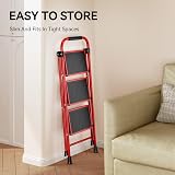 KINGRACK Folding 3 Step Ladder with Non-Slip Pedals Red Steel Lightweight view 6