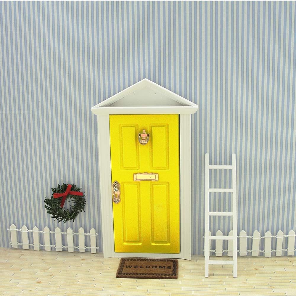 Wooden Yellow Fairy Door - Miniature Elf Door
