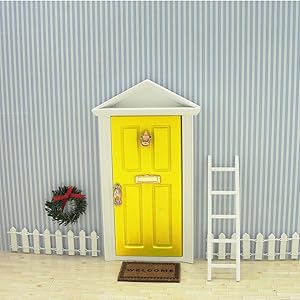 Wooden Yellow Fairy Door - Miniature Elf Door