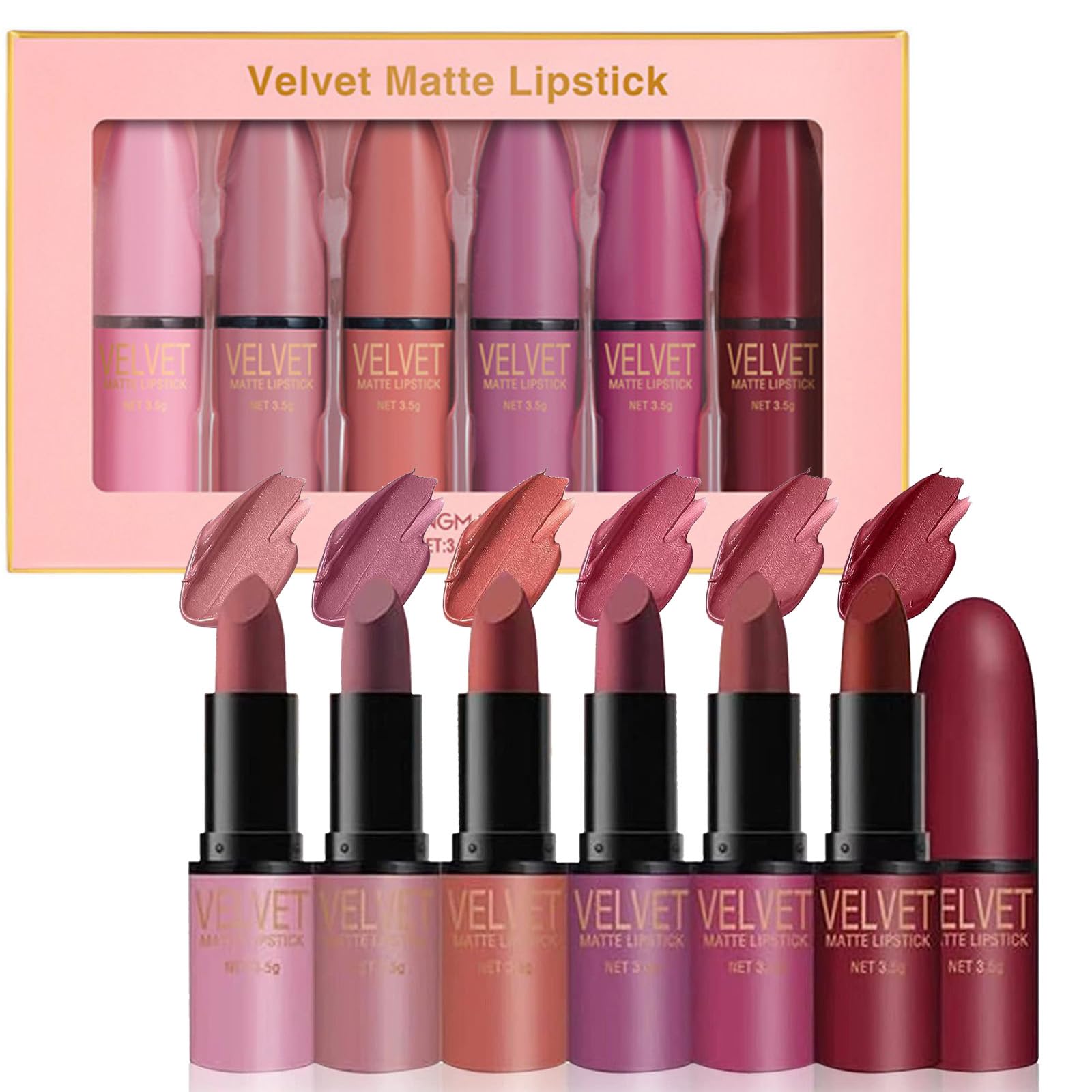 RoseFlower 6 Colors Lipsticks Set,Matte Lipstick with Gift box, Velvet Rose Lip stick Kit Nude Long Lasting, Waterproof Lip Tint Set Kit Professional Lip Makeup Gift for Girl Women