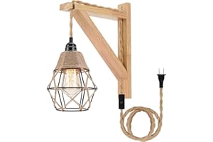 FRIDEKO HOME Frideko Wall Lamp with Plug in Cord - Plug in Wall Sconces, Farmhouse Hanging Lamps That Plug into Wall Outlet, Rustic Wall Mount Lamp with Wood Shelf Bracket & Switch Cord for Living Room, Bedroom