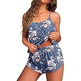 Ekouaer Womens Cami Pajama Sets Soft Shorts Lingerie Set Camisole 2 Piece Cami Shorts Pj Nightwear