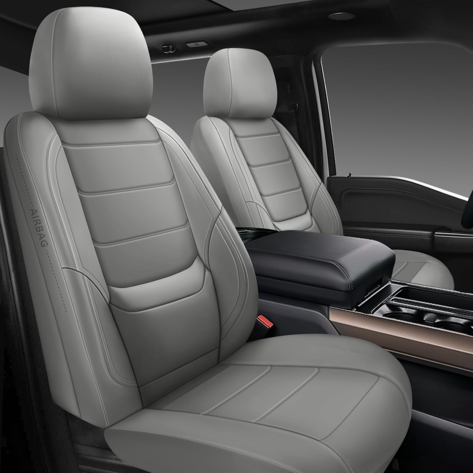 Photo 1 of **INCOMPLETE** BABYBLU Leather Car Seat Covers, Universal 2 Pcs Front Seat Covers for Cars, Waterproof Automotive Seat Covers for Most Vehicles SUV Pick-up Truck (Grey, Front Pair)