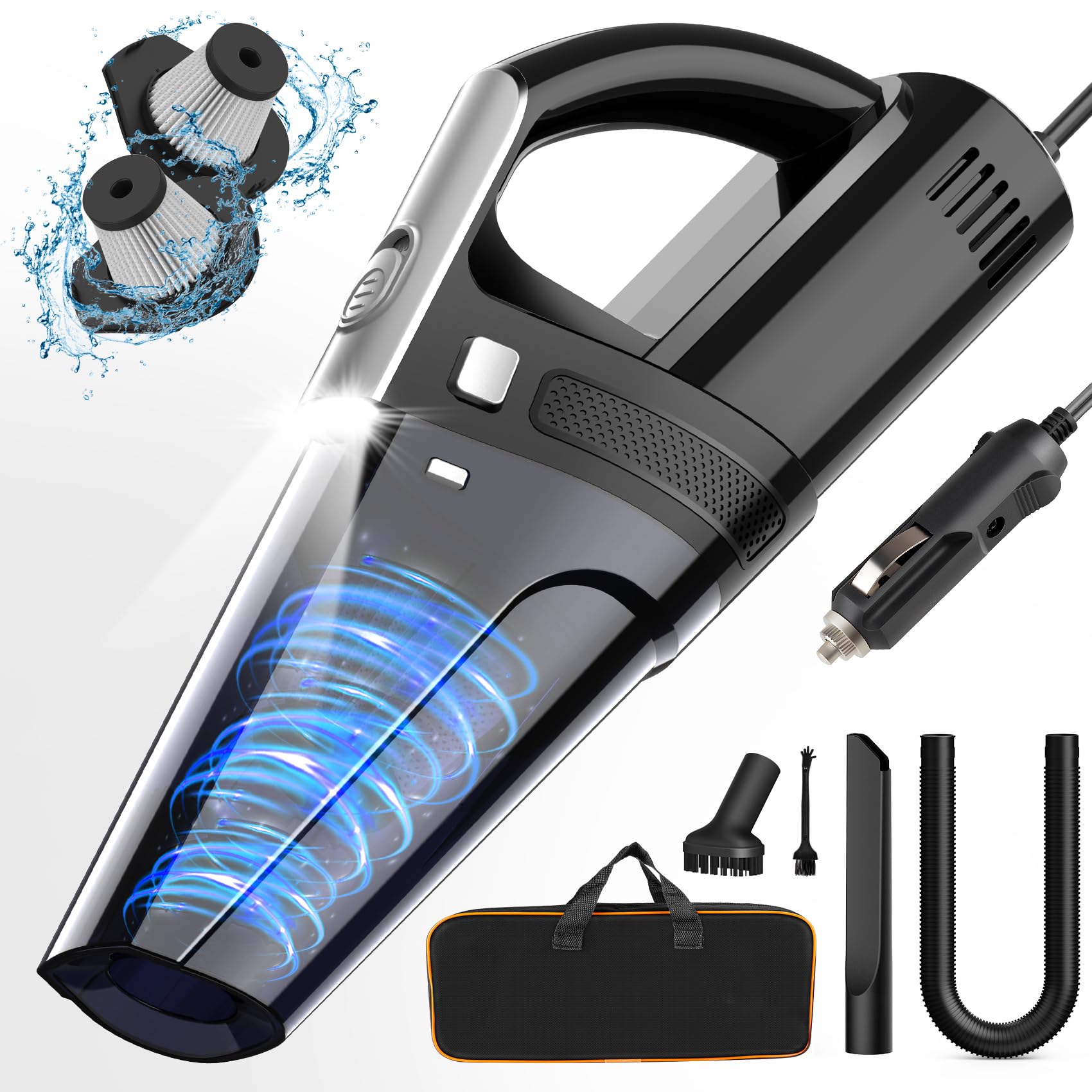 Photo 1 of DRECELL Car Vacuum, Portable Vacuum Cleaner with Powerful 7000PA Suction, DC 12V Power 16.4Ft Cord Wired Vacuum Cleaner, LED Light, Car Accessories for Men/Women, Black