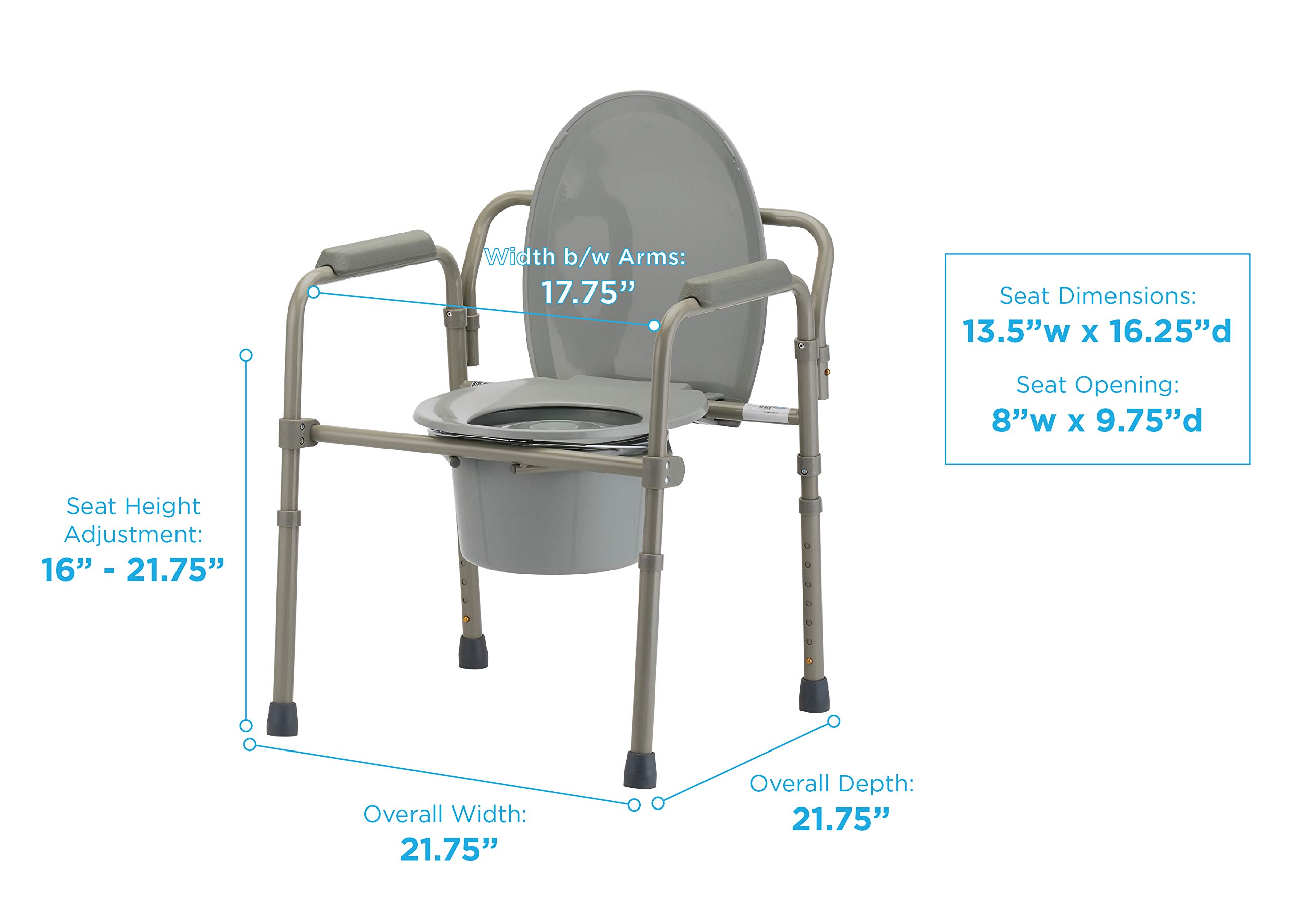 NOVA Folding Commode, Over Toilet and Bedside Commode, Comes with Splash Guard/Bucket/Lid