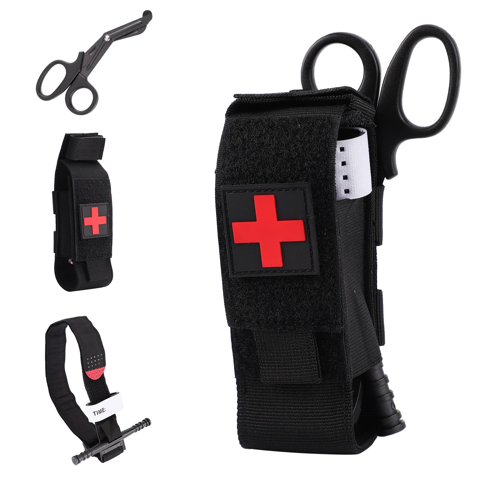 3pcs Tourniquet Kit, Includes Tourniquet & Molle Tourniquet Holder Pouch & EMT Shears Tactical Combat Torniquetes Medical Shears Pouch Bag for Outdoor First Aid