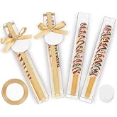 COTOPHER 60 Pcs Clear Pretzel Rod Boxes, 1x1x8 Inches Chocolate Rod Box | Chocolate Covered Pretzels Clear Gumball Boxes for 8, Transparent PET Plastic Gumball Tube Clear Favor Boxes