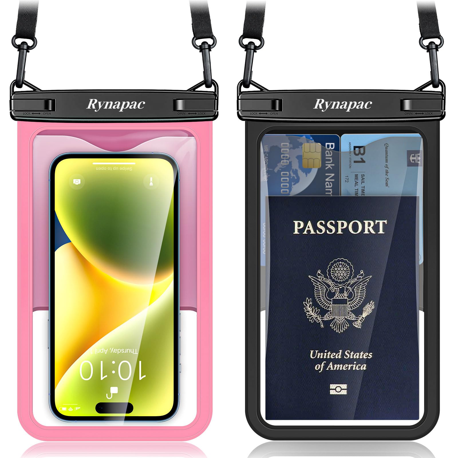 Photo 1 of Rynapac Waterproof Phone Pouch - 8.5in Waterproof Phone Case with Lanyard, IPX8 Cell Phone Dry Bag Beach Essentials for iPhone 16 15 14 13 12 Pro Max, Galaxy S24 S23 S22 S21 Series, 2 Pack