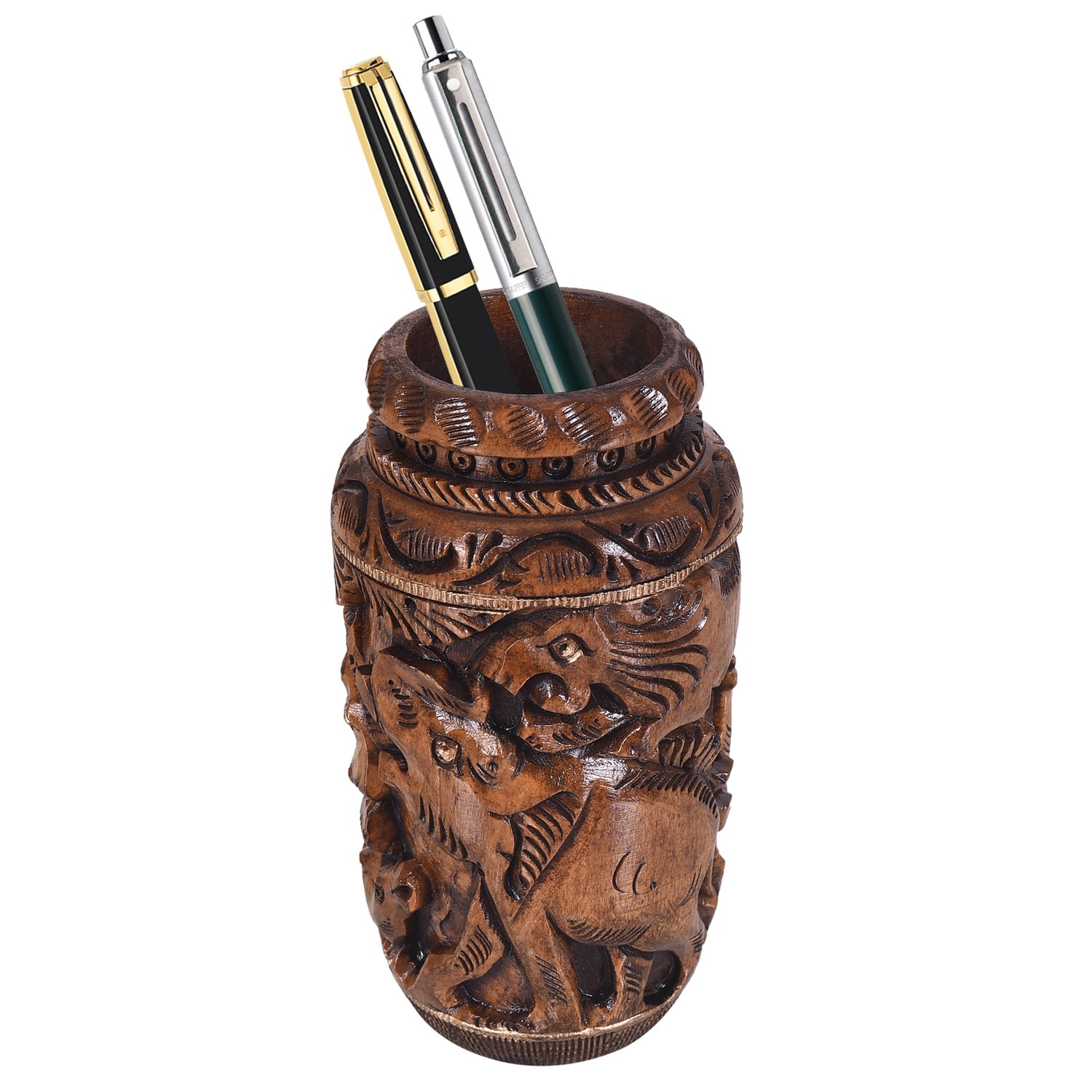 Craft Trade Hand Carved Wood Pencil Holder for Desk Organizer for Home School Office Supplies Pen Pot Storage Box Suitable for Stationery - Natural Wood