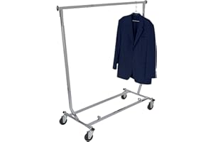 Econoco Collapsible Rolling Clothes Rack - Collapsible Clothing Rack, Commercial Grade Clothing Display, Square Tubing Rolling Rack, Chrome