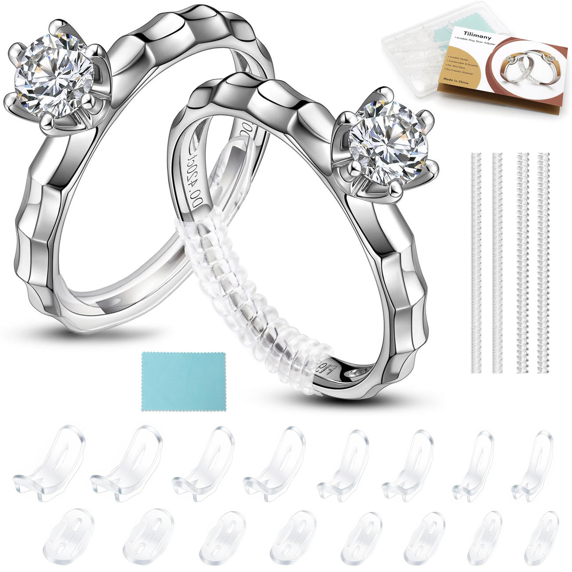 Pack of 20 Silicone Ring Adjuster for Loose Rings, Ring Size Adjuster Invisible for Women and Men, Assorted Sizes of Ring Sizer